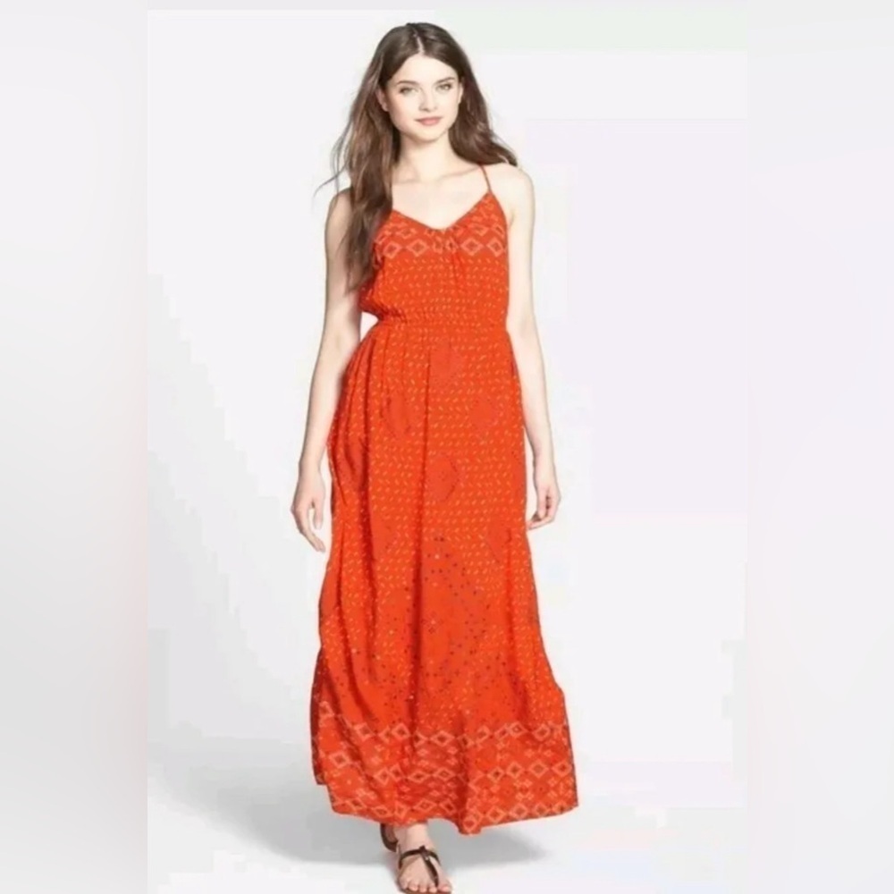 Lucky Brand Irving & Vine Tangerine Maxi Summer Dress with Pockets XS